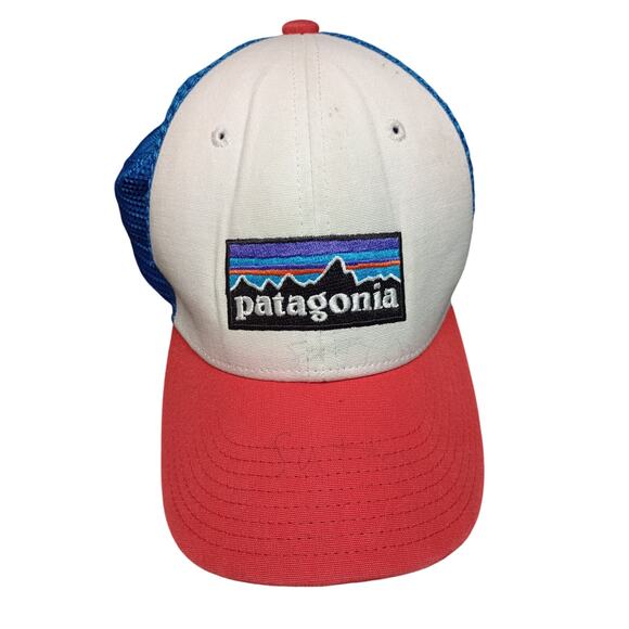 Patagonia P6 Logo Trucker Snapback Hat White Red - Picture 1 of 6